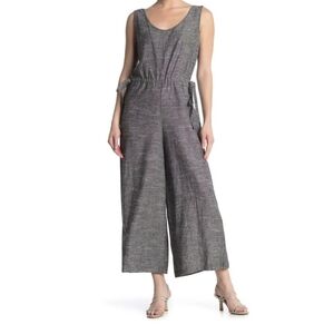 Max Studio V-Neck Sleeveless Linen Blend Wide Leg Crop Jumpsuit NWOT